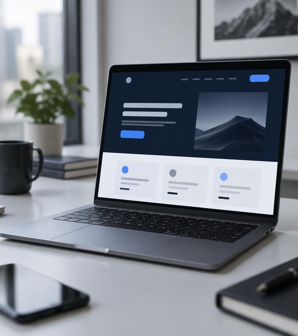 Landing page profissional em um notebook